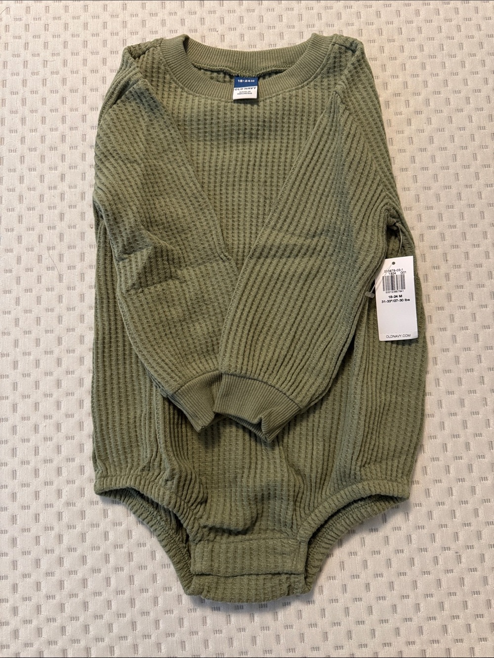 Old Navy Olive Green Waffle Knit Baby Bubble Romper